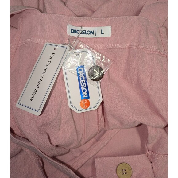 NWT Daceslon Jumpsuit L Women's Pink Adjustable Strap Linen Jumper Bib Overalls - Picture 7 of 8